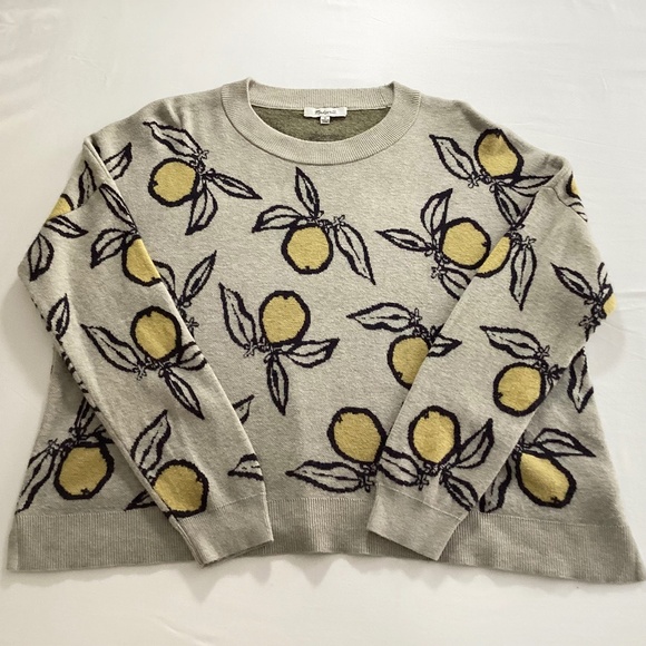 Madewell Tangerine Sketch Jacquard Pullover Sweater Heather Taupe Medium - Picture 7 of 13